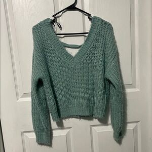Forever 21 Mint Green V-Neck Chunky Knit Sweater
